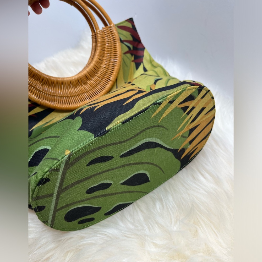 Fossil Forever Vintage Rare Canvas Tropical Foliage Wicker HandleShoulder Bag - Picture 5 of 14